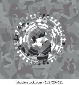 jigsaw puzzle piece icon inside grey camouflage emblem