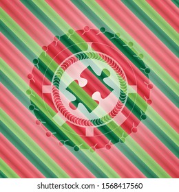 jigsaw puzzle piece icon inside christmas emblem background.