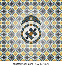 jigsaw puzzle piece icon inside arabesque style emblem. arabic decoration.