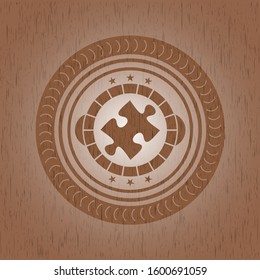 jigsaw puzzle piece icon inside retro wood emblem