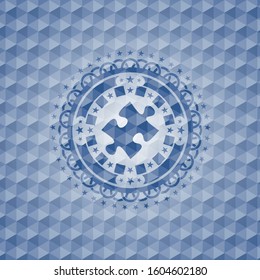 jigsaw puzzle piece icon inside blue hexagon badge.
