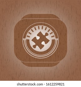jigsaw puzzle piece icon inside retro style wood emblem