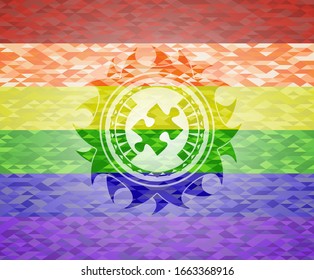 jigsaw puzzle piece icon inside lgbt colors emblem 