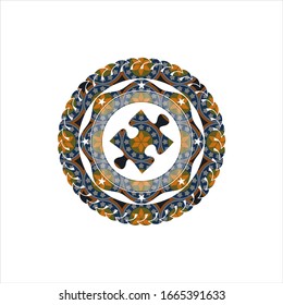 ícono de la pieza del rompecabezas dentro del fondo de la placa árabe. Decoración árabe.