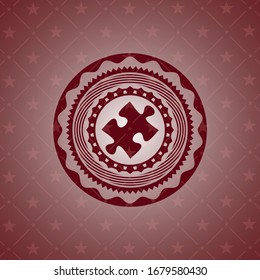 jigsaw puzzle piece icon inside red emblem. Vintage.
