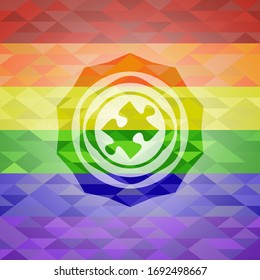 jigsaw puzzle piece icon inside lgbt colors emblem 