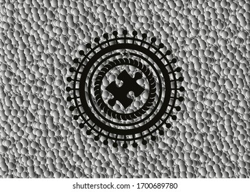 jigsaw puzzle piece icon inside retro style black emblem with bubbles background. Vector Illustration. Detailed.