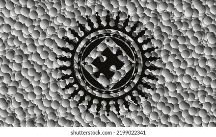 icono de la pieza del rompecabezas dentro del icono oscuro o emblema con fondo de burbujas. Ilustración vectorial. Detallado. 