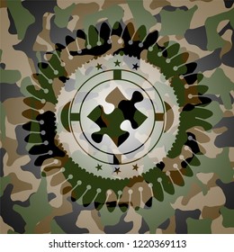 jigsaw puzzle piece icon on camouflage texture