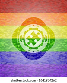 jigsaw puzzle piece icon on mosaic background with the colors of the LGBT flag