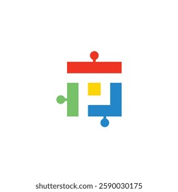 Jigsaw Puzzle Piece Logo Vector Icon, Mind Maze, Logic Link, Solve and Connect, Brain Teaser, Gaming Symbol, Kids Toy Illustration, Educational Play, Indoor Sport, Fun Learning, Problem Solving Design
