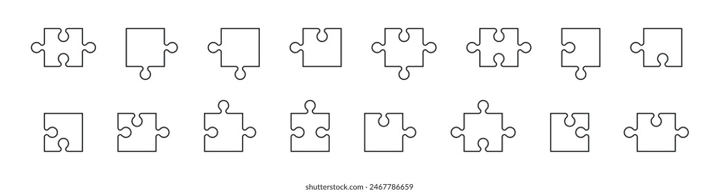 Plantilla de la pieza del rompecabezas con contorno, patrón en blanco sobre fondo blanco. Ilustración vectorial plana aislada