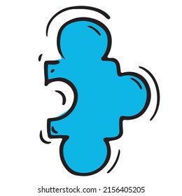 jigsaw puzzle piece, vector isolated element in doodle style, white background, colored business doodles, black outline