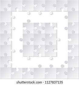 Jigsaw Puzzle Pieces of All Types Composition with Partially Missing Inner Space Pieces Editable Blank Template - Grey Tiles on White Background - Vector Mixed Graphic Design