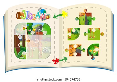 Jigsaw puzzle pieces of animals illustration
