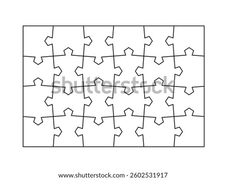 Jigsaw puzzle pieces blank template. Cutting lines simple grid design for kigs jigsaw rectangle puzzle - 24 pieces.