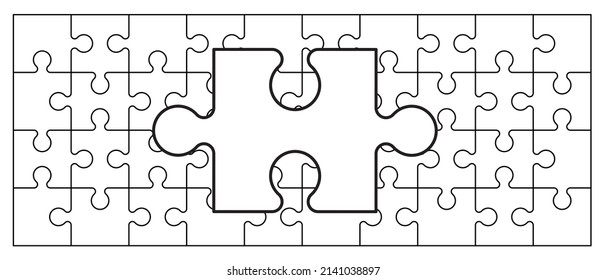 jigsaw puzzle pieces connection line pattern. Puzzle pieces icon or pictogram. Cartoon vector outline. Autism logo or symbol. Dubbele platte puzzels grid. Teamwork concept. Mosaic sign. Game print