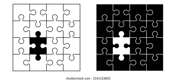 jigsaw puzzle pieces connection line pattern. Puzzle pieces icon or pictogram. Cartoon vector outline. Autism awareness logo or symbol. Platte puzzels. Teamwork, Business concept. Mosaic, game print