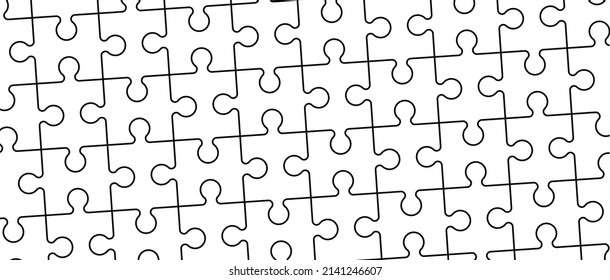 jigsaw, puzzle pieces connection line pattern. Puzzel piece icon or pictogram. Cartoon vector outline. Autism logo or symbol. Dubbele platte puzzels grid. Teamwork concept. Mosaic sign. Game print
