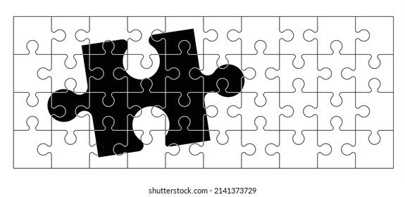jigsaw puzzle pieces connection line pattern. Puzzle pieces icon or pictogram. Cartoon vector outline. Autism awareness logo or symbol. Platte puzzels. Teamwork, Business concept. Mosaic, game print