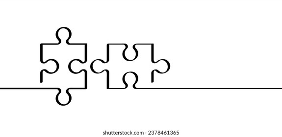 jigsaw puzzle pieces connection line pattern. Puzzle pieces icon or pictogram. Cartoon vector outline. Autism awareness logo or symbol. Dubbele platte puzzels. Teamwork concept. Mosic sign. Game print