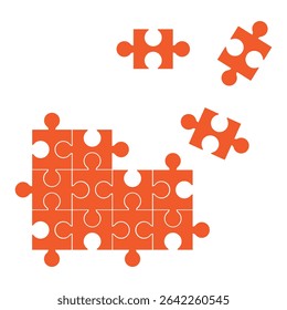 jigsaw, puzzle pieces connection pattern. Puzzel piece icon or pictogram. Cartoon vector outline. Autism logo or symbol. Dubbele platte puzzels grid. Teamwork concept. Mosaic sign. Game print
