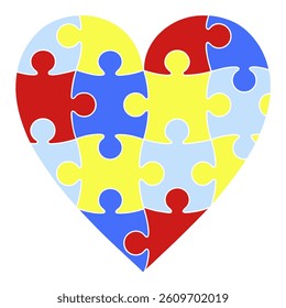 Jigsaw puzzle pieces in form of heart, isolated on white background. Autism symbol.