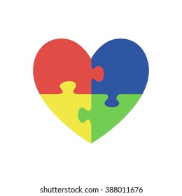 Jigsaw puzzle pieces in form of heart, isolated on white background. Autism symbol. Vector illustration.