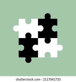 Jigsaw Puzzle Pieces Icon Logo Vector Black And White Together Duality Solution Teamwork Team Symbol