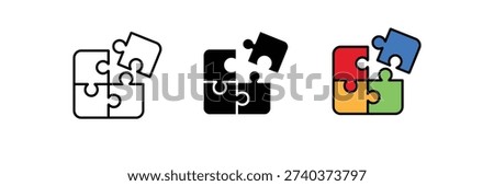 Jigsaw Puzzle Pieces icon set. Connecting Teamwork and Solutions symbol.  Vector Illustration
