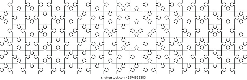 Jigsaw puzzle pieces pattern background., geometric square template with outline shapes. Flat vector illustration isolated on white