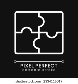 Jigsaw puzzle pieces pixel perfect white linear icon for dark theme. Cooperation. Teamwork in company. Thin line illustration. Isolated symbol for night mode. Editable stroke. Poppins font used