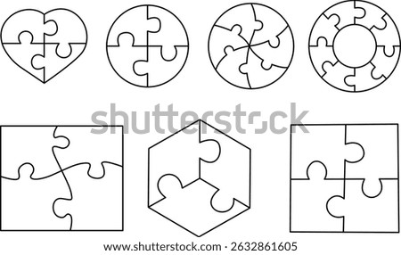 Jigsaw Puzzle Pieces Vector Set-Outline Styles on White  Backgrounds

