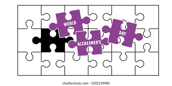 Puzzleteile. Weltalzheimer-Tag oder Menschen, die an Hirnerkrankungen und Gedächtnisverlust leiden, für Neurologie, psychische Erkrankungen. Alzheimer, Parkinson-Symptome. Juni oder 21. September