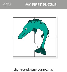 Jigsaw puzzle with pike fish. Educational game for children. Vector illustration. My first puzzle