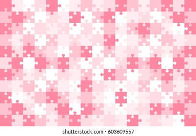 Jigsaw puzzle pink color illustration pattern isolated on white background, vector eps10