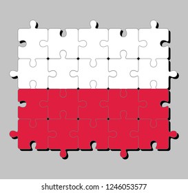 Jigsaw puzzle of Poland flag in a horizontal two color of white and red. Concept of Fulfillment or perfection.