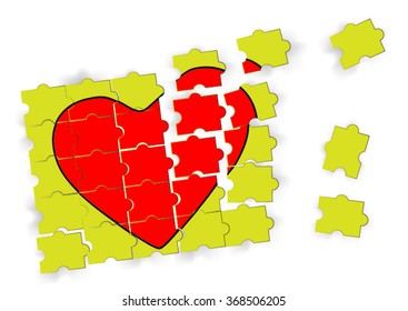 Jigsaw puzzle in the red heart. Vector illustration.eps10