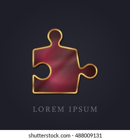Jigsaw Puzzle Red Ruby with Golden Frame Precious Jewellery Icon / Logo Design