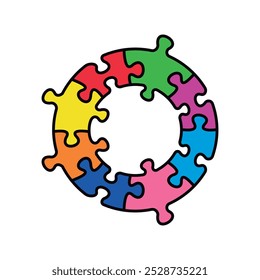  Jigsaw puzzle round shape. Autism design vector isolated on white background.