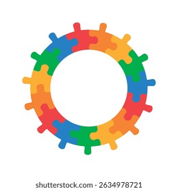 Jigsaw puzzle round shape. Autism design vector isolated on white background