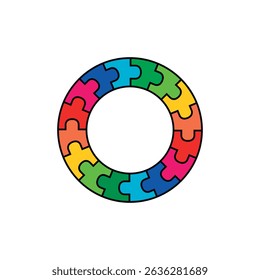 Jigsaw puzzle round shape. Autism design vector isolated on white background.	