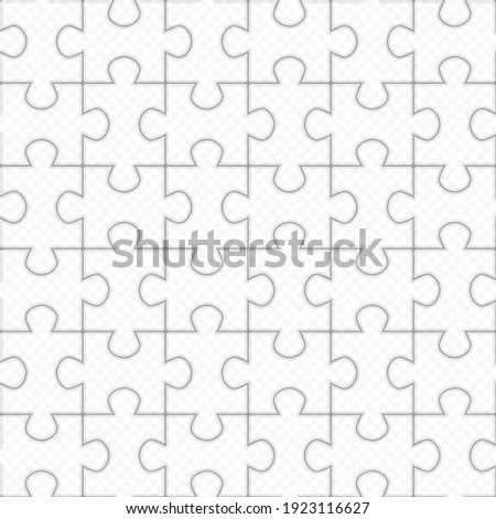 Jigsaw puzzle seamless pattern. Black contours on white. Simple Puzzle vector background.