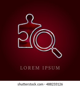 Jigsaw Puzzle Search Red Crystal Ruby with Silver Precious Jewel Icon / Logo Design