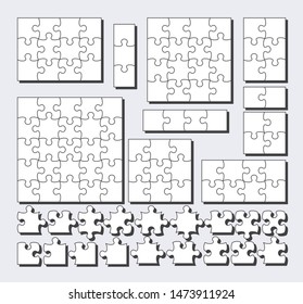 Jigsaw puzzle set with many pieces. Abstract mosaic template. Vector illustration.