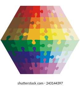 Jigsaw puzzle shape of a polygon,  colors  rainbow. Vector illustration.