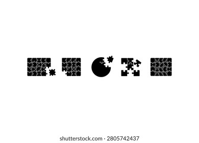 Jigsaw Puzzle Silhouette Vector Collection Set