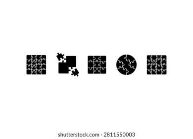Jigsaw Puzzle Silhouette Vector Collection Set