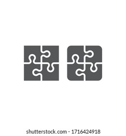 Jigsaw Puzzle, Simple Four Pieces Assembly Black Isolated Vector Icon.