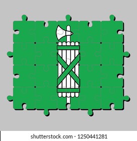 Jigsaw puzzle of St. Gallen flag. The canton of Switzerland Confederation. Concept of Fulfillment or perfection.